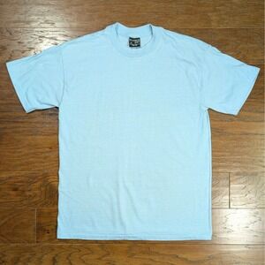 Vintage Platinum Plus Blank T-Shirt XL Lt Blue‎ 50/50 Made in USA 90s Crew Neck
